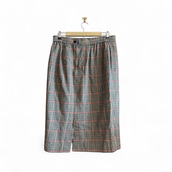 VTG 90s Wool Blend Houndstooth Pencil Skirt Sz 18 Brown Lined Pockets Academia - Picture 3 of 8